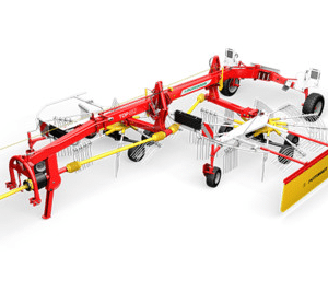 Ajuntador TOP de 2 rotores com colocação de leira lateral com chassi de transporte